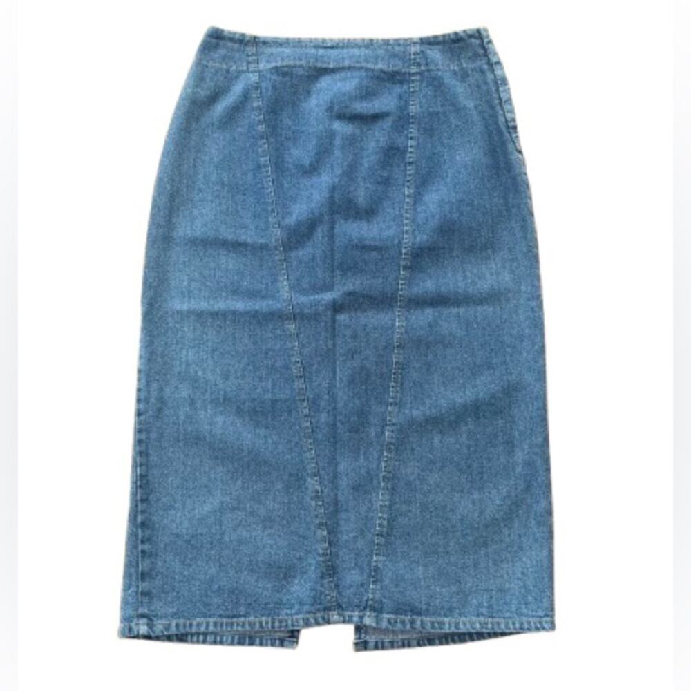 Vintage 80s Jean Skirt Pencil Denim Tight Back Slit Medium High Waist Kayo